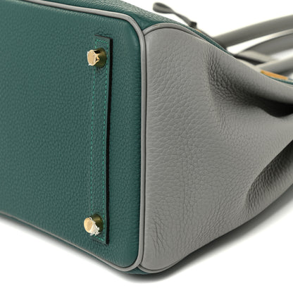 Hermes Togo Bi-Color Horseshoe Birkin 30 Malachite Gris Mouette 9 of 17