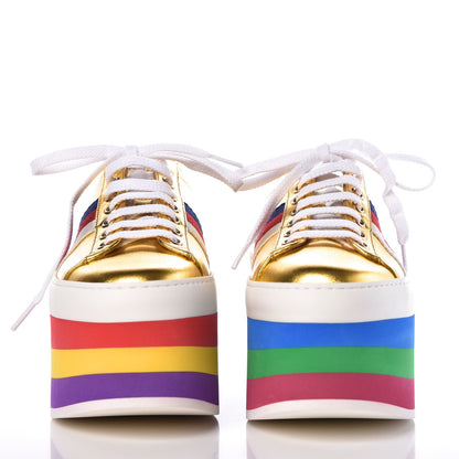 Gucci Metallic Nappa Peggy Platform Sneakers 36 Oro Vecchio 2 of 12