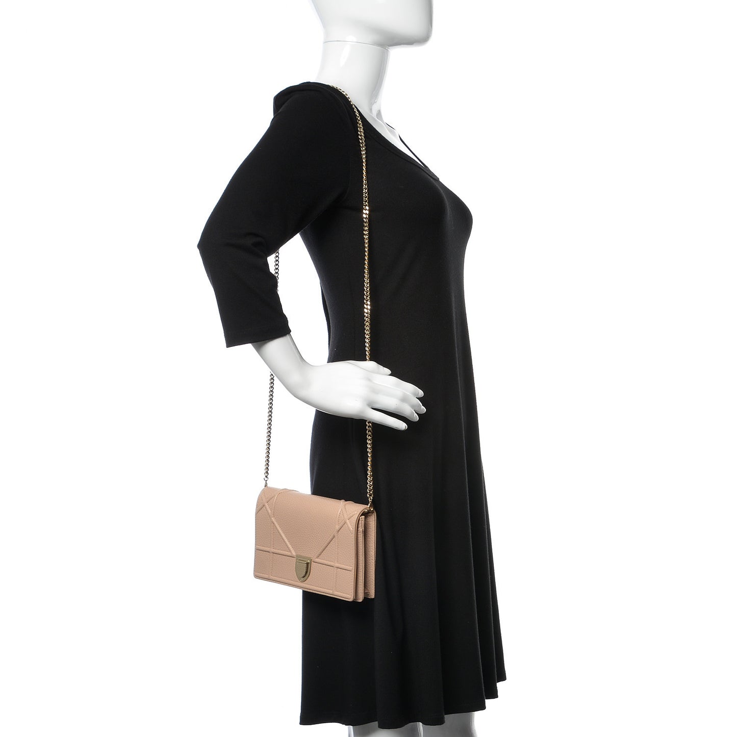 Grained Calfskin Diorama Wallet on Chain Pouch Nude