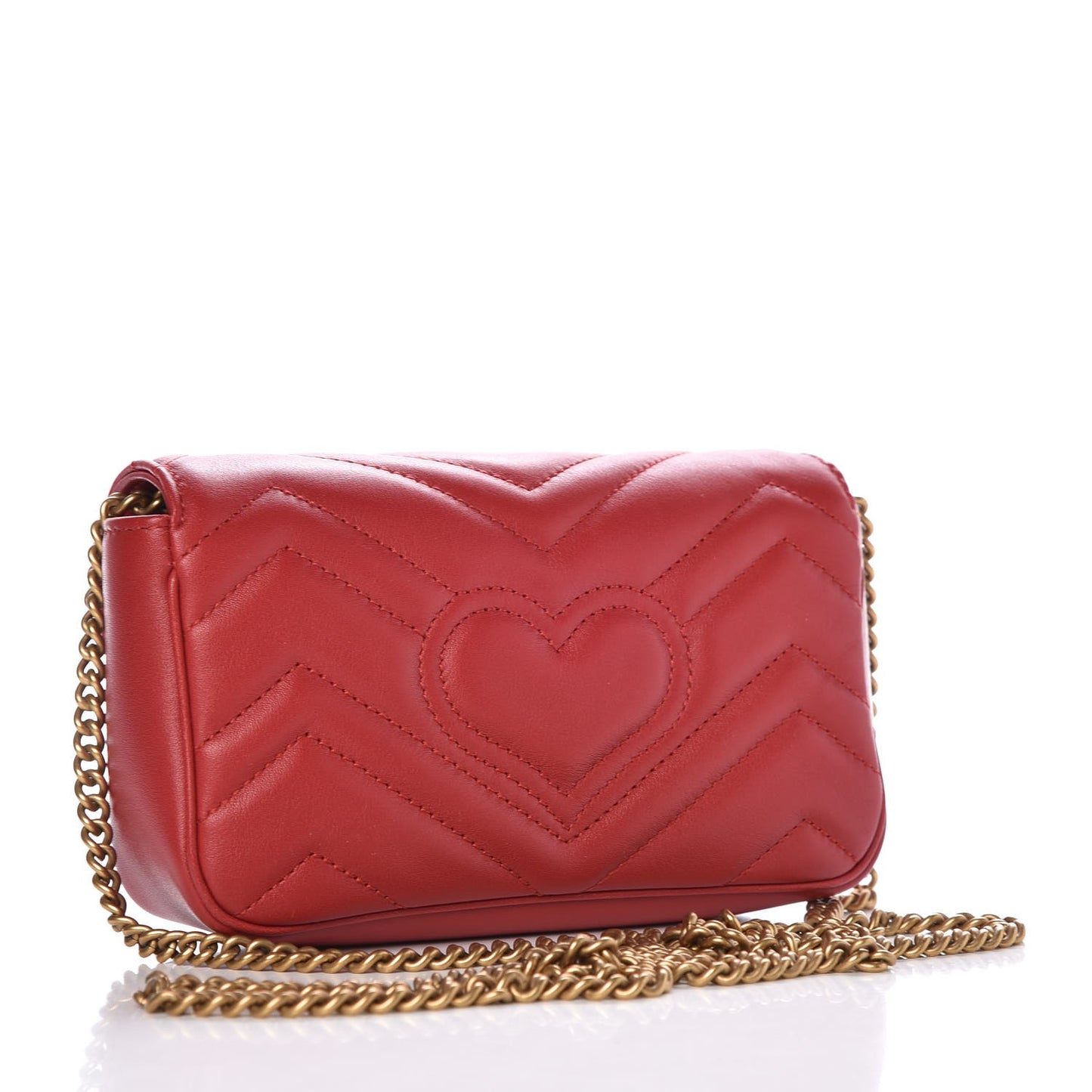 Calfskin Matelasse Super Mini GG Marmont Shoulder Bag Hibiscus Red