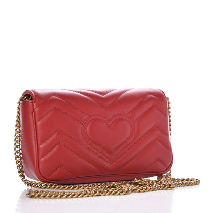 Gucci Calfskin Matelasse Super Mini GG Marmont Shoulder Bag Hibiscus Red 3 of 8