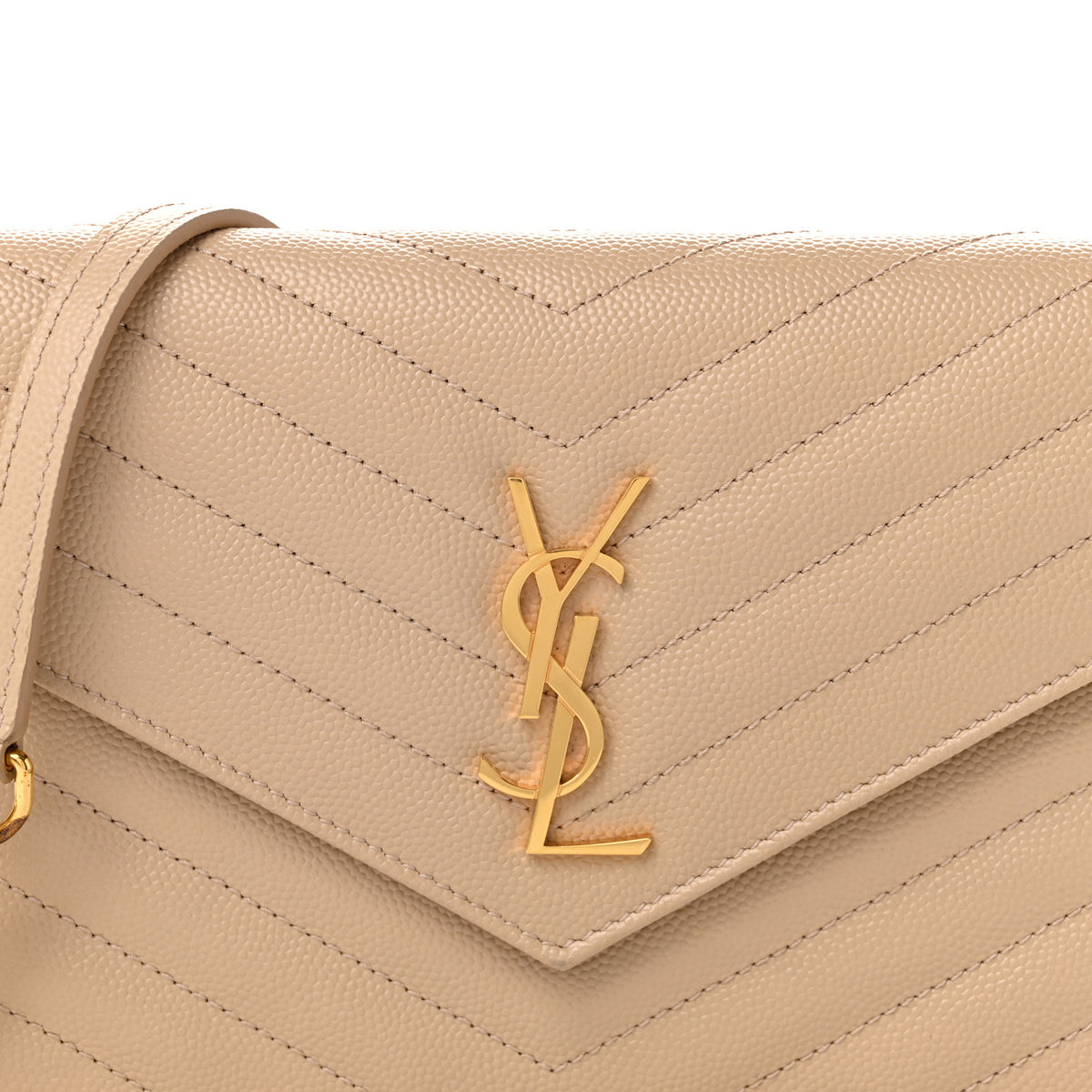 Saint Laurent Grain De Poudre Matelasse Chevron Monogram Envelope Chain Wallet Nude Powder 7 of 10