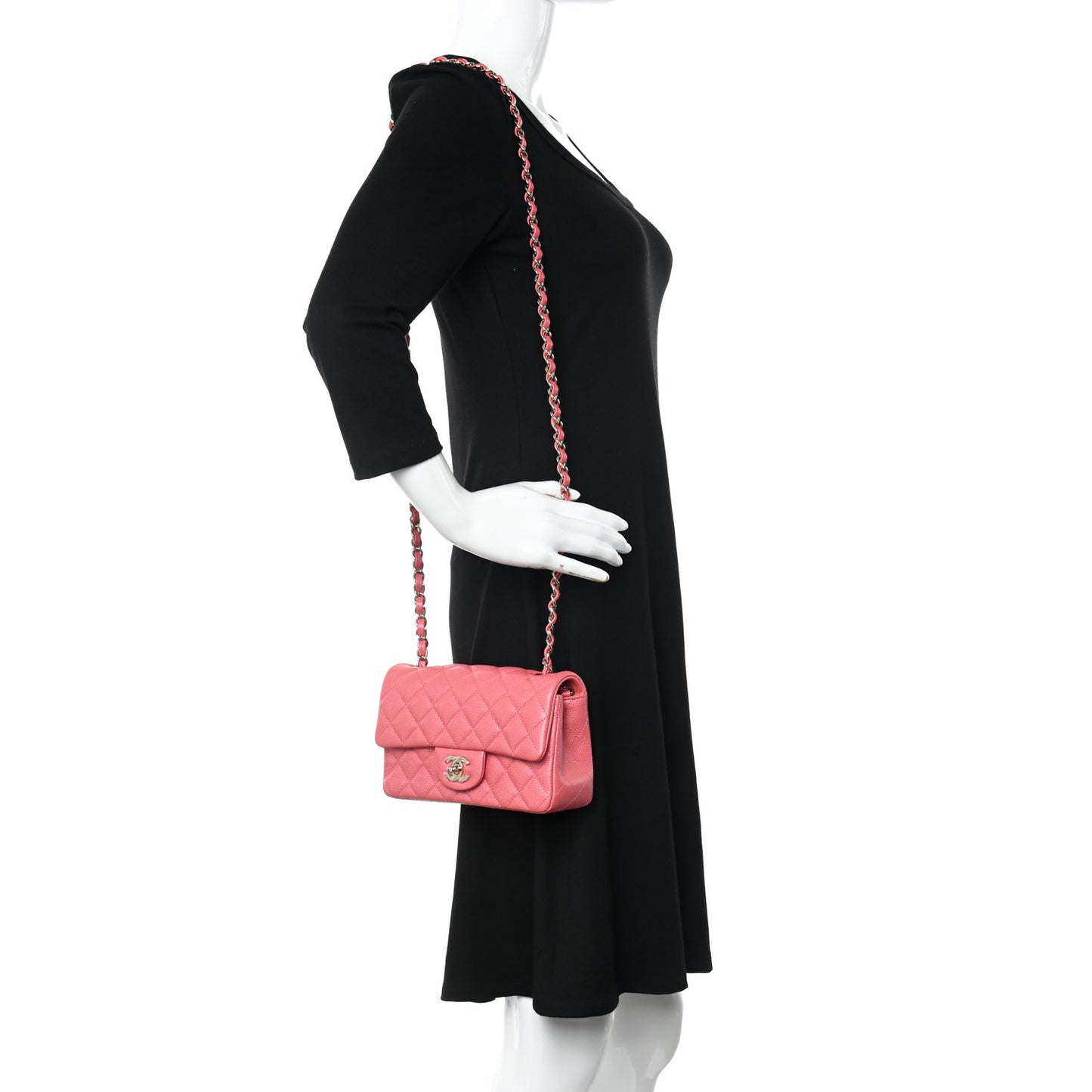 Caviar Quilted Mini Rectangular Flap Dark Pink