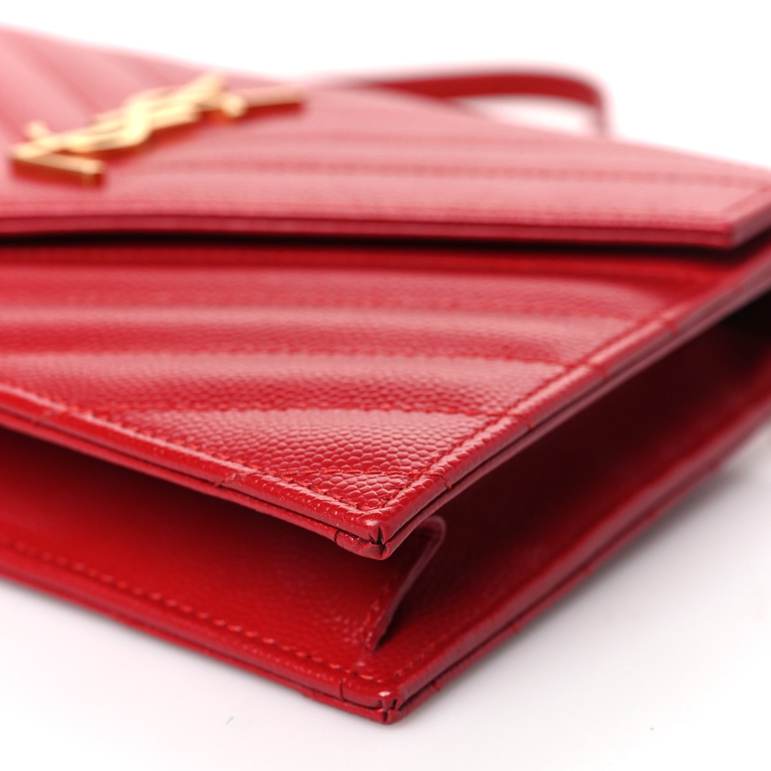 Saint Laurent Grain De Poudre Matelasse Chevron Monogram Envelope Chain Wallet New Red 10 of 11