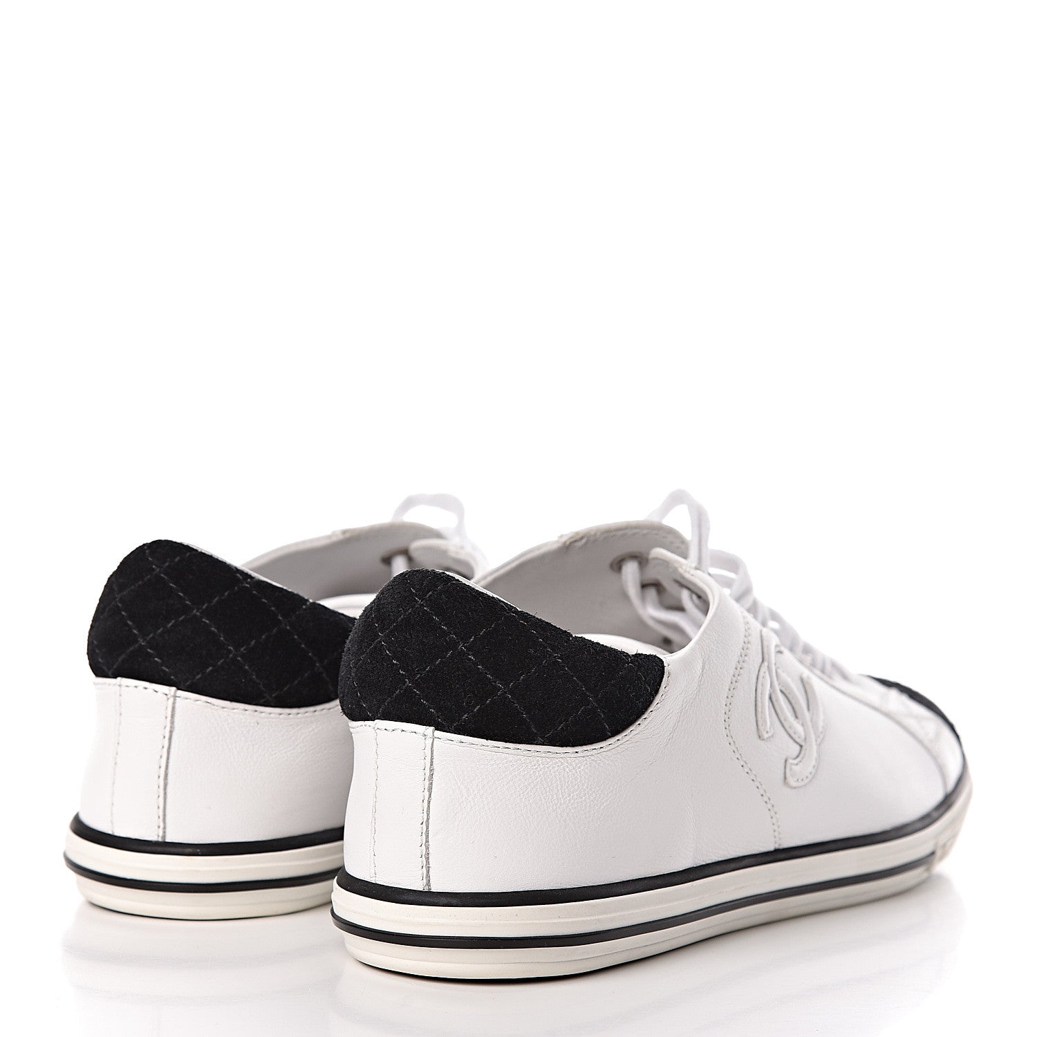 Chanel Calfskin Suede CC Sneakers 36.5 White Black 4 of 8