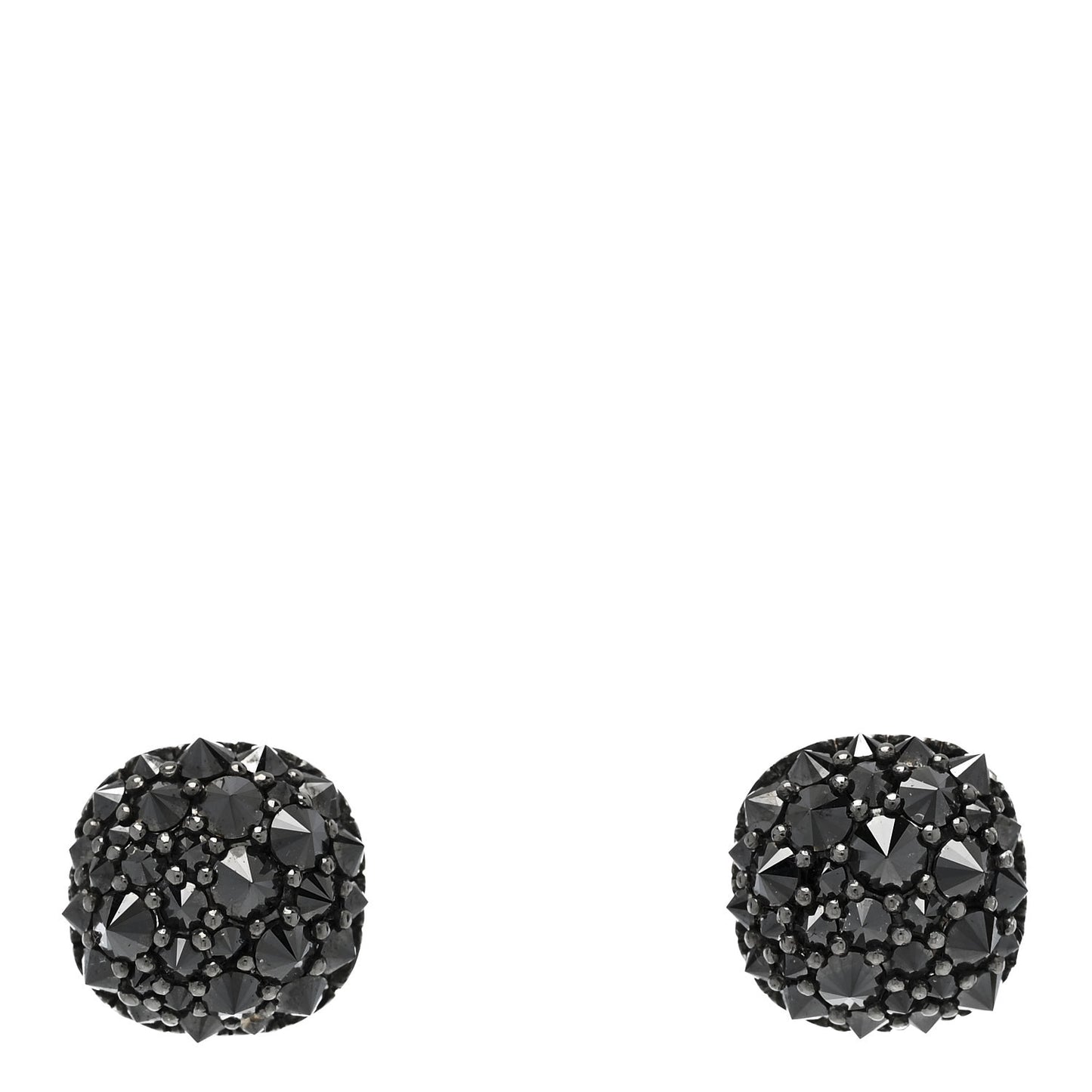 18K White Gold Black Diamond Reverse Set Pave Cushion Stud Earrings