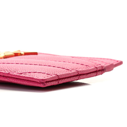 Saint Laurent Grain De Poudre Matelasse Chevron Monogram Credit Card Case Fresh Fuxia 9 of 10