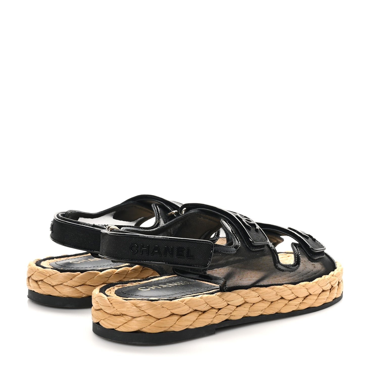 Mesh Patent Calfskin Velcro Dad Sandals 40 Black