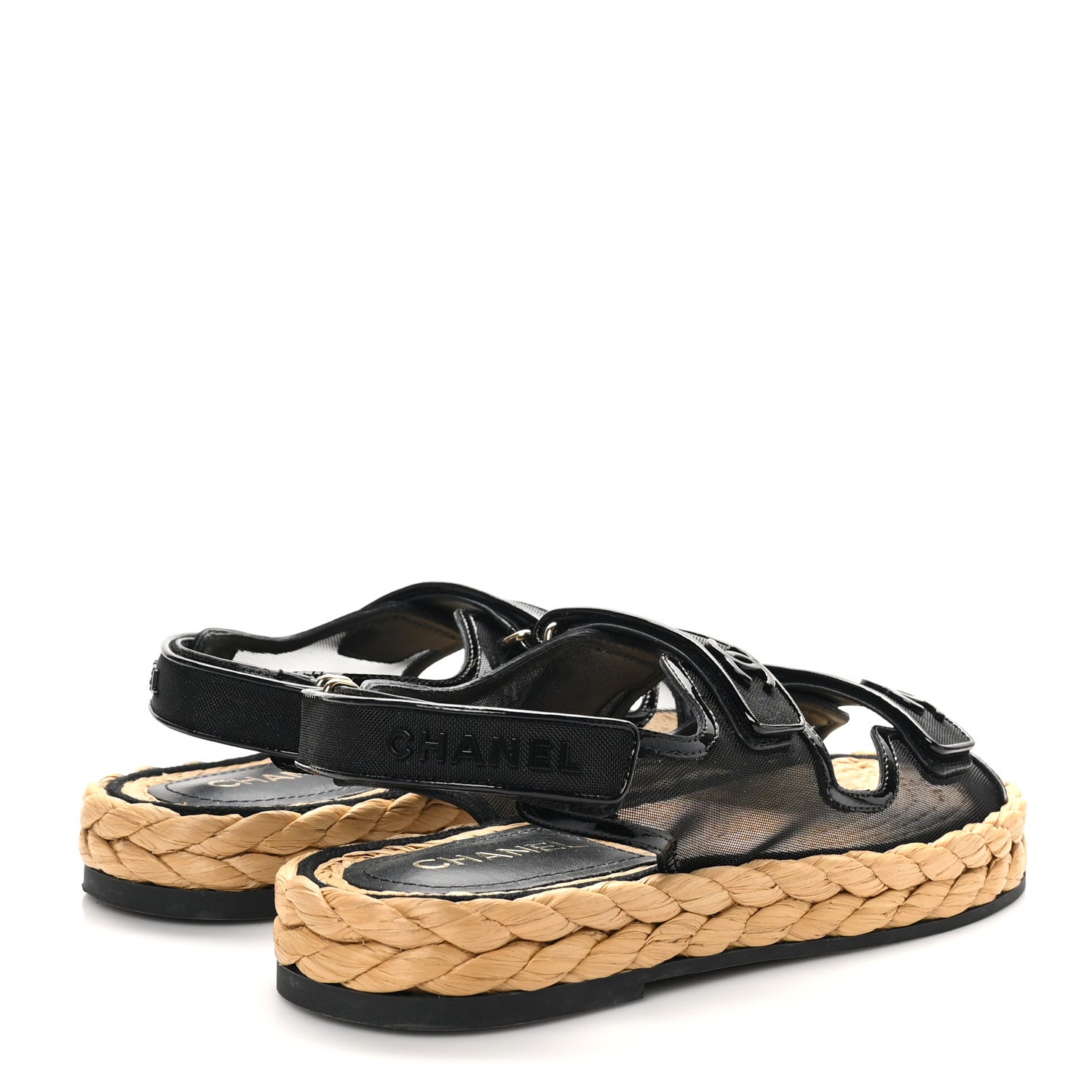 Chanel Mesh Patent Calfskin Velcro Dad Sandals 40 Black 5 of 10