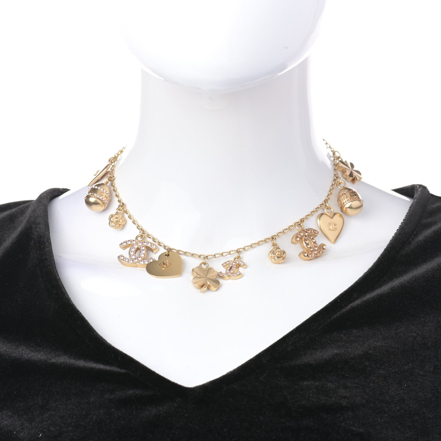 Crystal CC Charm Necklace Gold