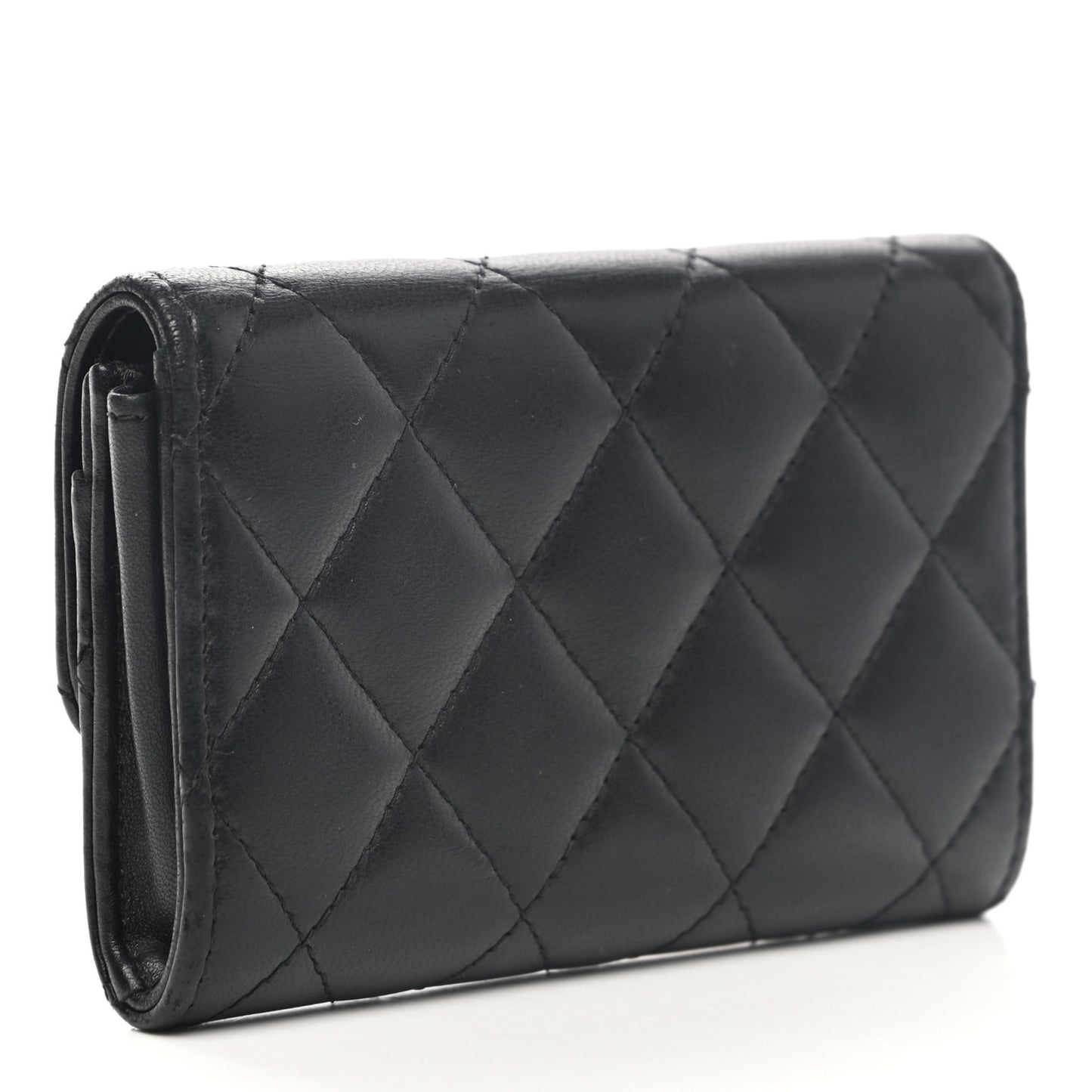 Lambskin Quilted Flap Card Holder Wallet Black