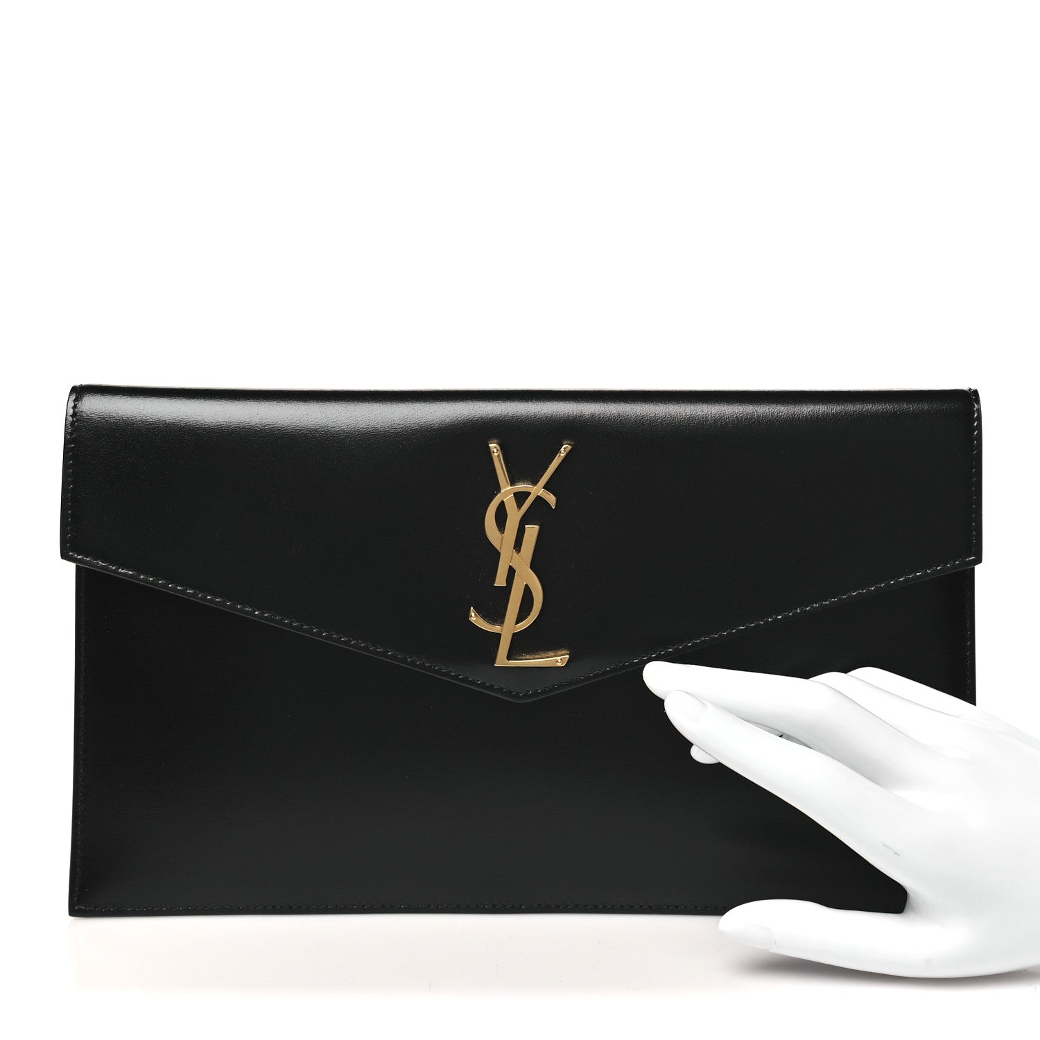 Saint Laurent Smooth Shiny Calfskin Monogram Uptown Pouch Black 2 of 8