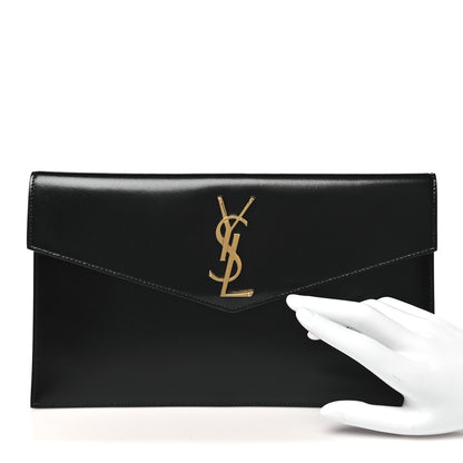 Saint Laurent Smooth Shiny Calfskin Monogram Uptown Pouch Black 2 of 8