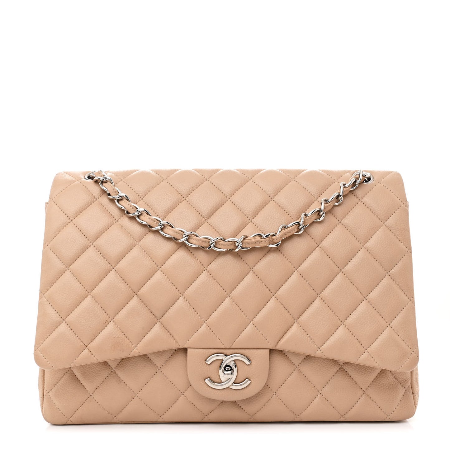Caviar Quilted Maxi Double Flap Beige