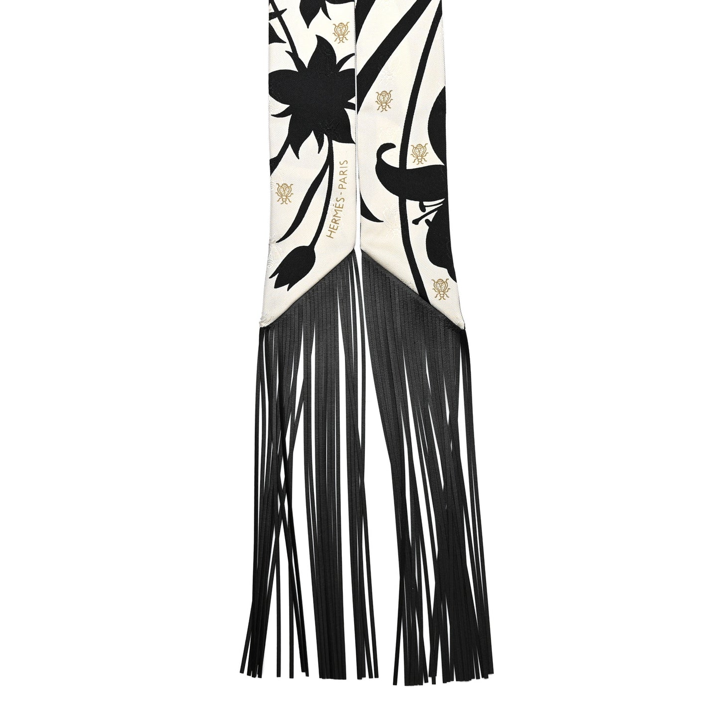 Silk Calfskin Bouquet Final Fringed Twilly Creme Black
