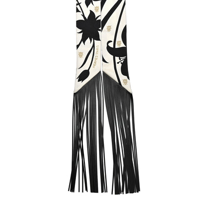 Hermes Silk Calfskin Bouquet Final Fringed Twilly Creme Black 2 of 4