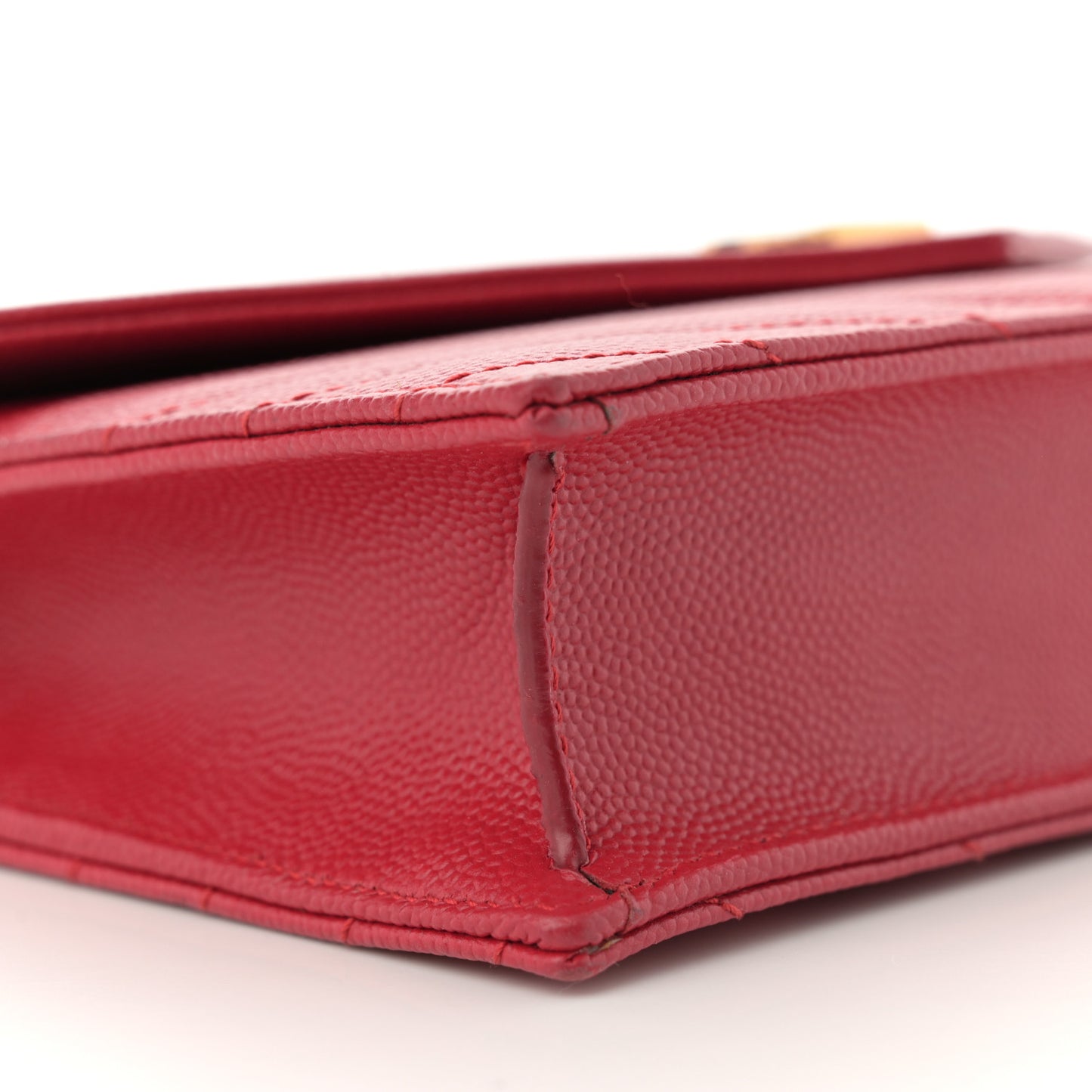 Grain De Poudre Matelasse Chevron Monogram Envelope Chain Wallet New Red
