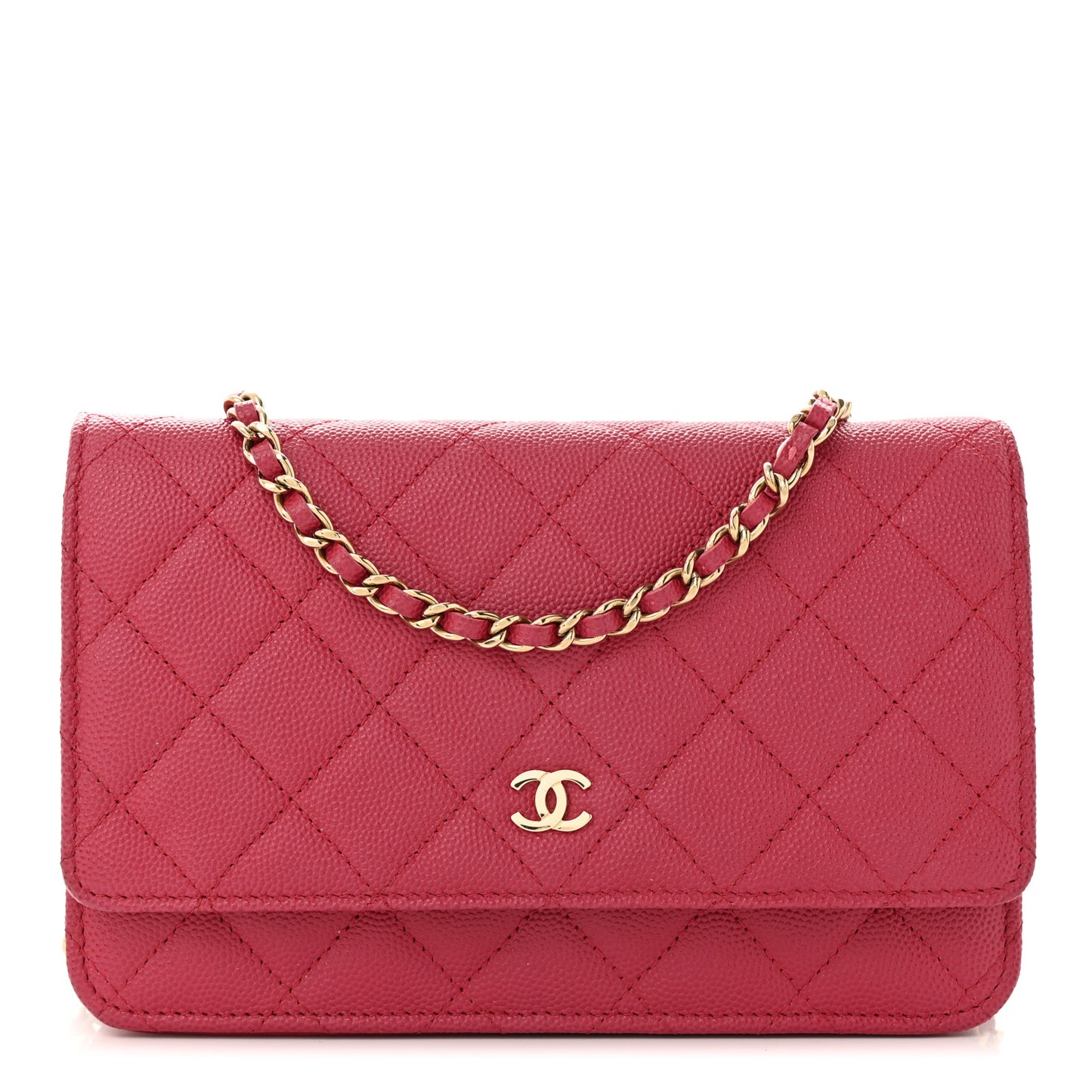 Caviar Quilted Wallet on Chain WOC Dark Pink