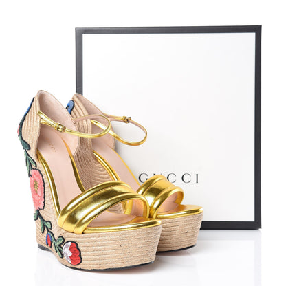 Gucci Metallic Nappa Ophelia Espadrille Platform Wedge Sandals 40 Oro Vecchio 8 of 8