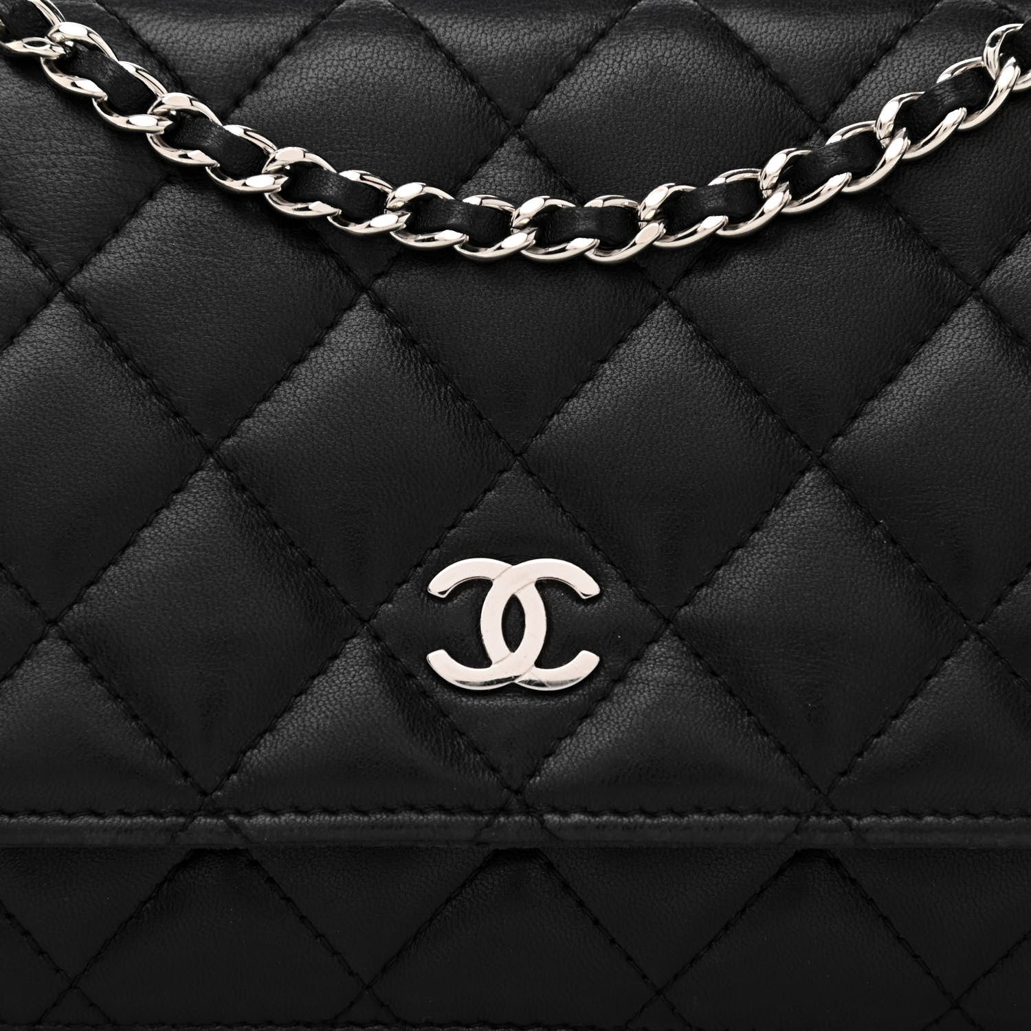 Chanel Lambskin Quilted Wallet On Chain WOC Black 10 of 13