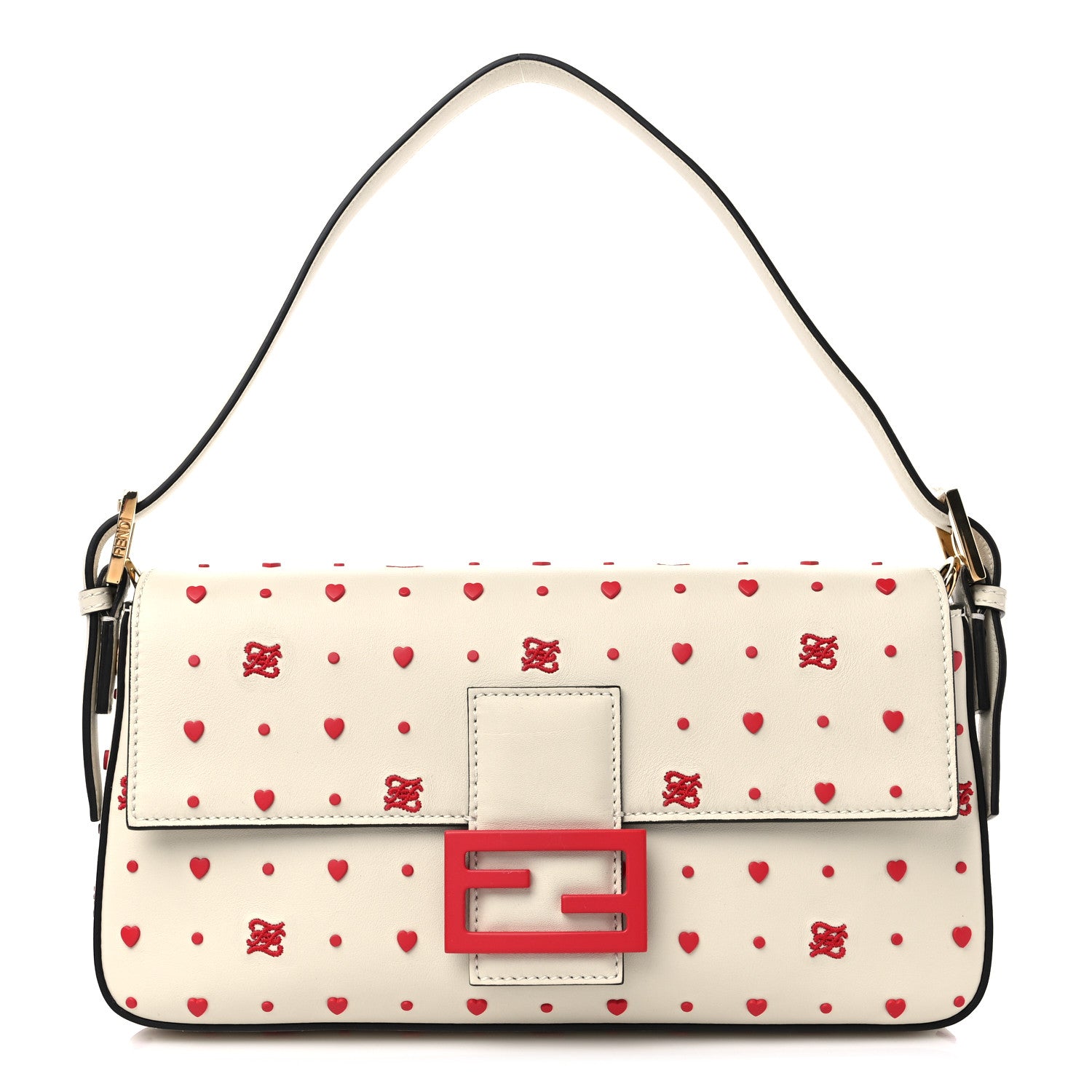 image of FENDI Vitello Burro Chinese Valentines Day Karligraphy Embroidered Baguette 1997 in the colors Pana Rosso Cardinale by FASHIONPHILE