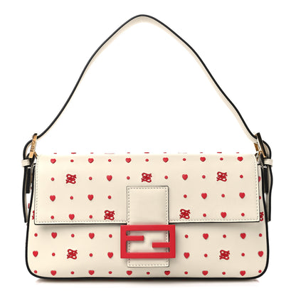 Fendi Vitello Burro Chinese Valentines Day Karligraphy Embroidered Baguette 1997 Pana Rosso Cardinale 1 of 9