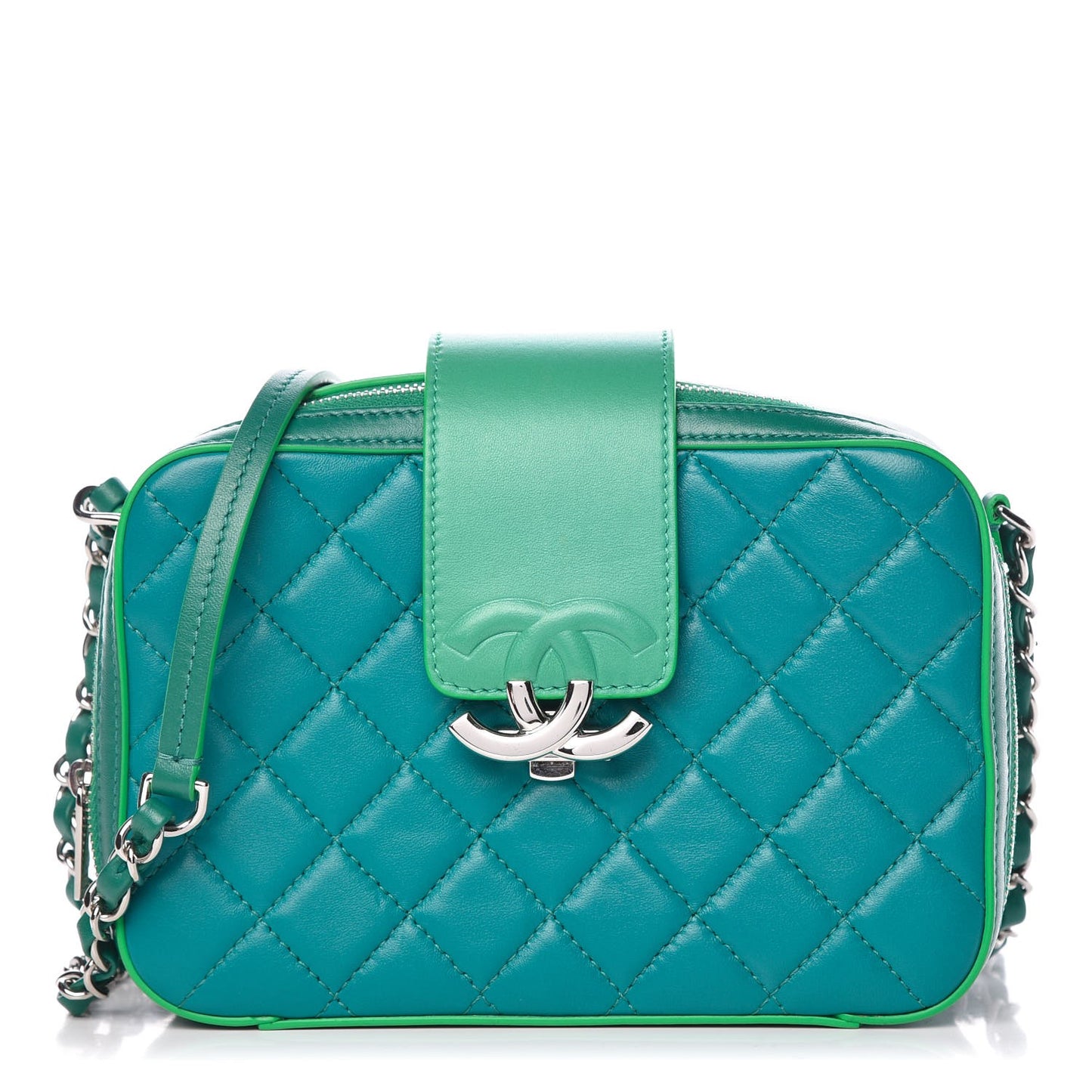Lambskin Quilted Bi-Color CC Box Camera Case Green