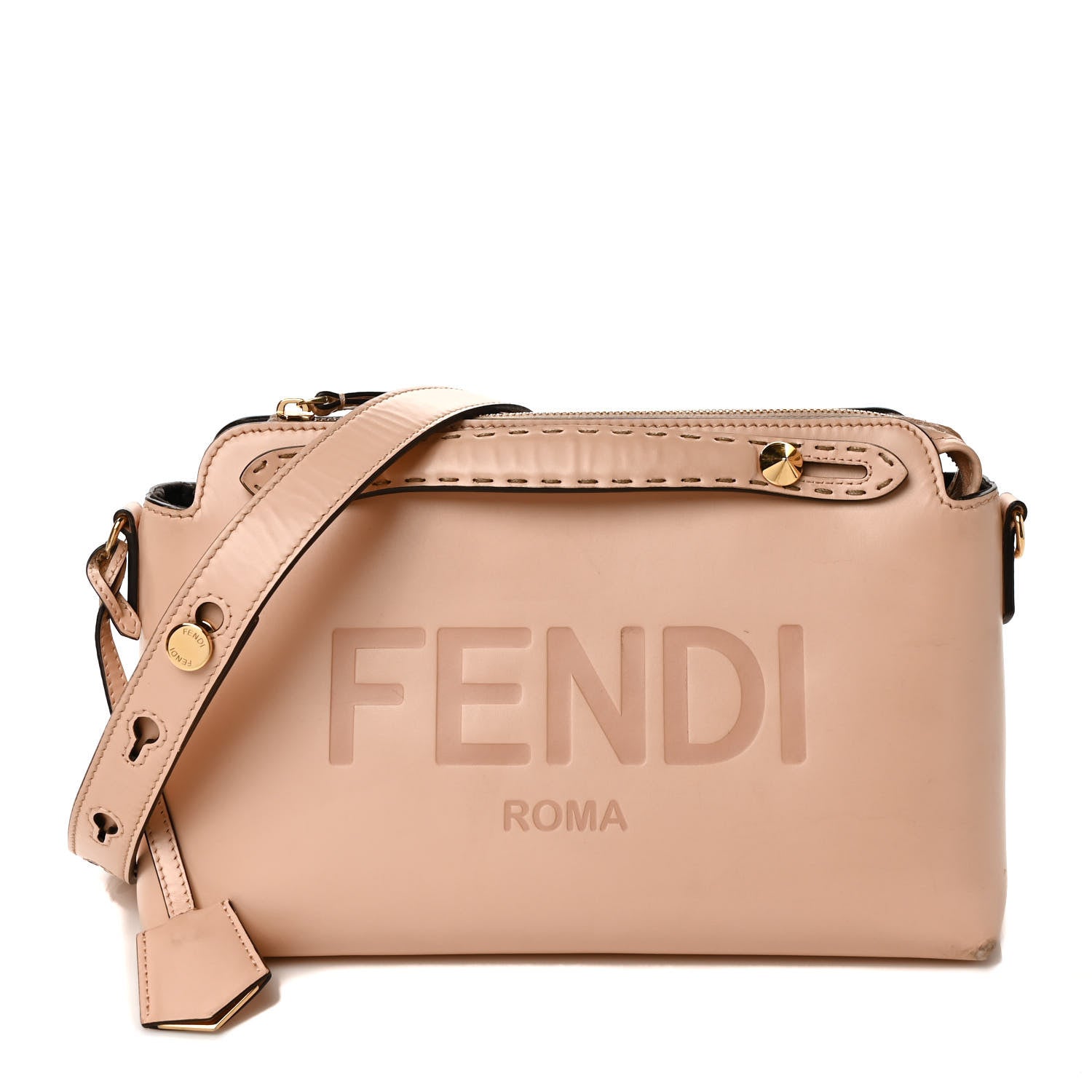 Fendi Vitello King Logo Embossed Medium By The Way Boston Bag Light Rose 1 of 13