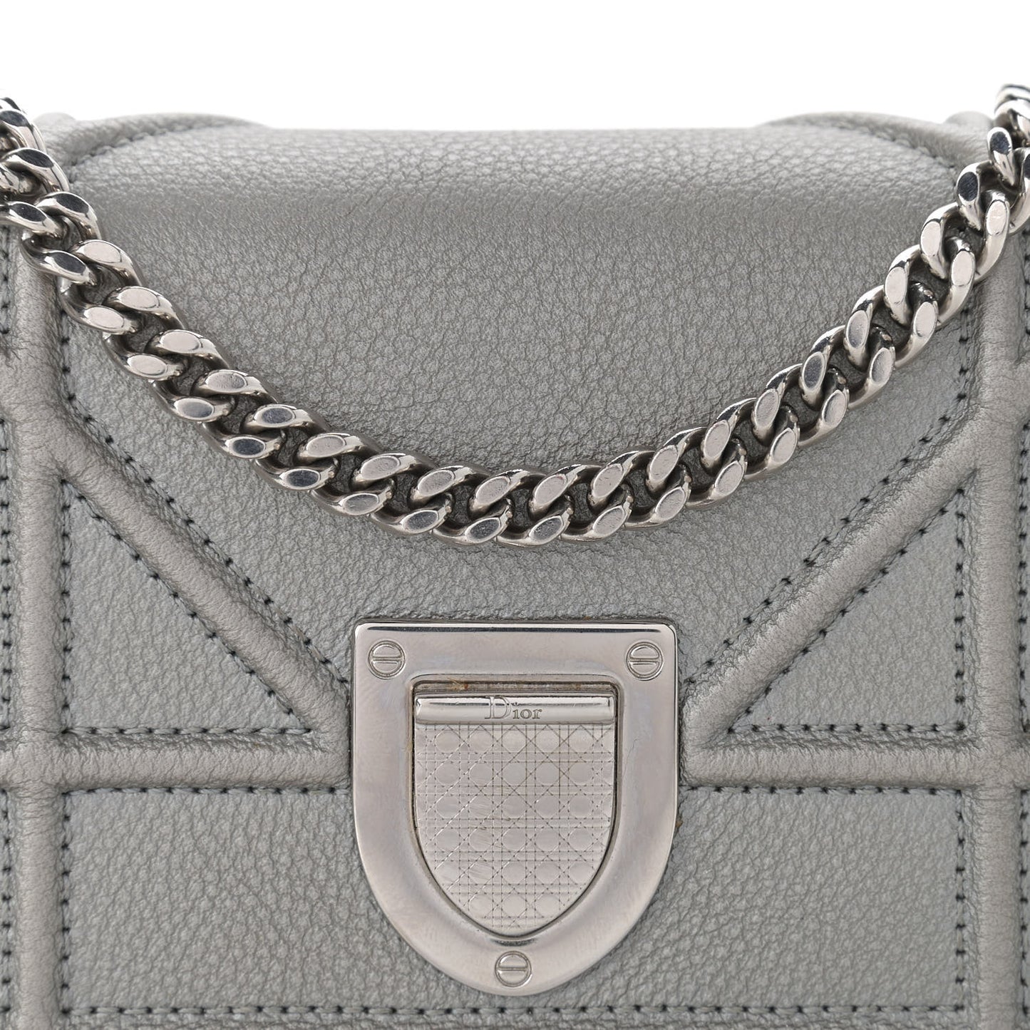 Metallic Grained Calfskin Baby Diorama Flap Bag Grey