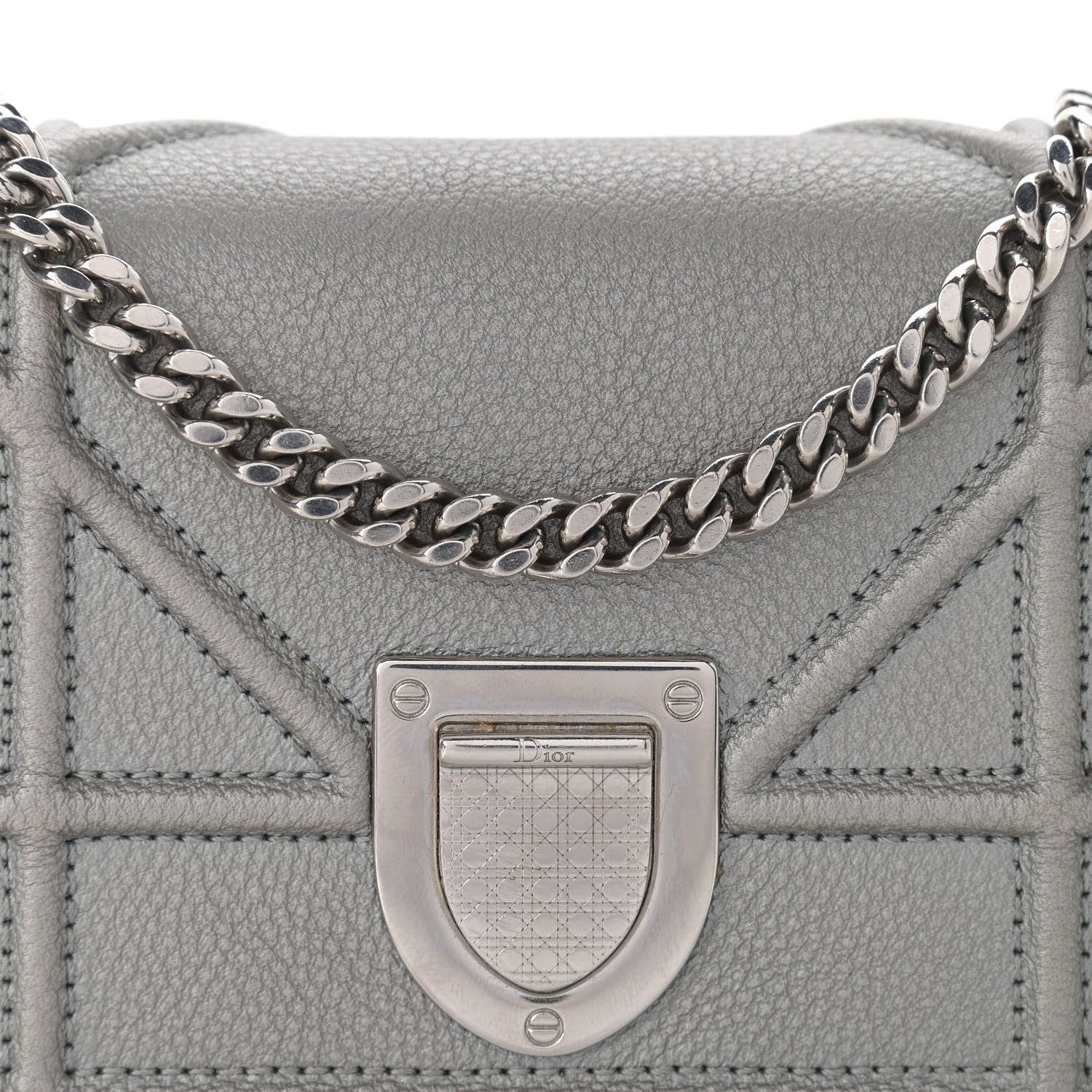 Christian Dior Metallic Grained Calfskin Baby Diorama Flap Bag Grey 7 of 10