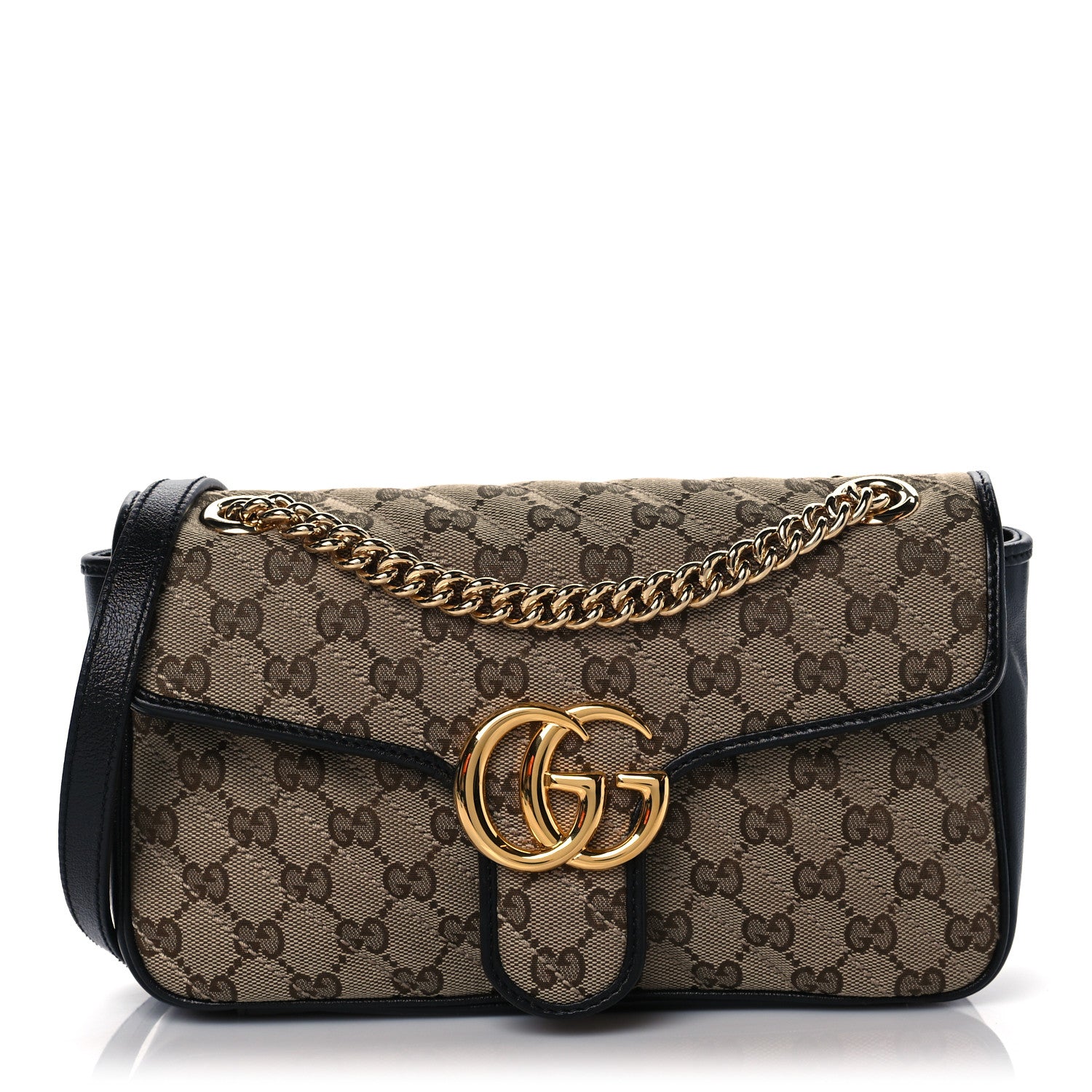Gucci Monogram Matelasse Diagonal Small GG Marmont Shoulder Bag Beige Black 1 of 11