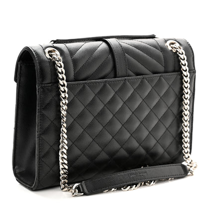 Saint Laurent Grain De Poudre Textured Mixed Matelasse Triquilt Medium Monogram Satchel Black 3 of 12