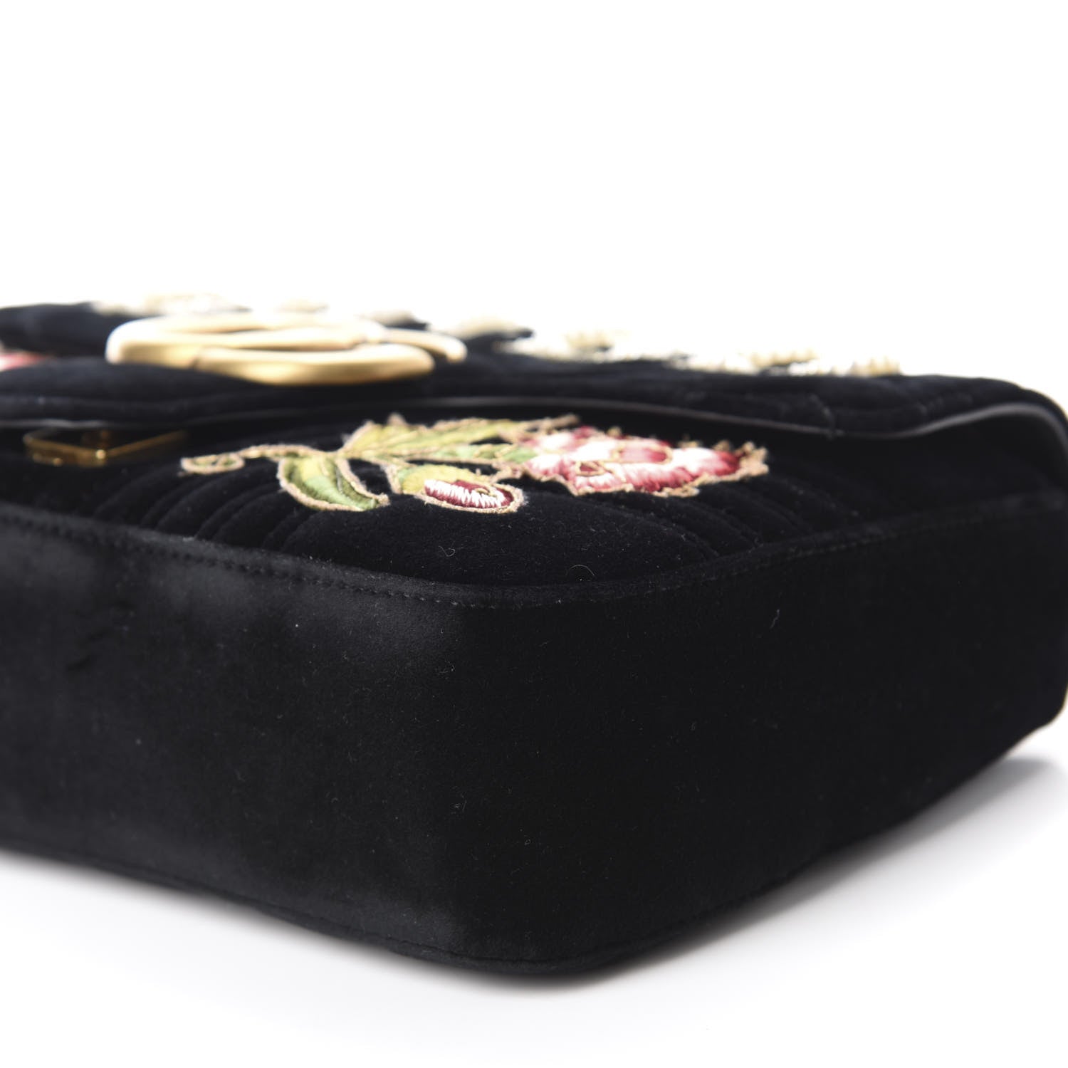 Gucci Velvet Matelasse Loved Embroidered Medium GG Marmont Shoulder Bag Black 7 of 10