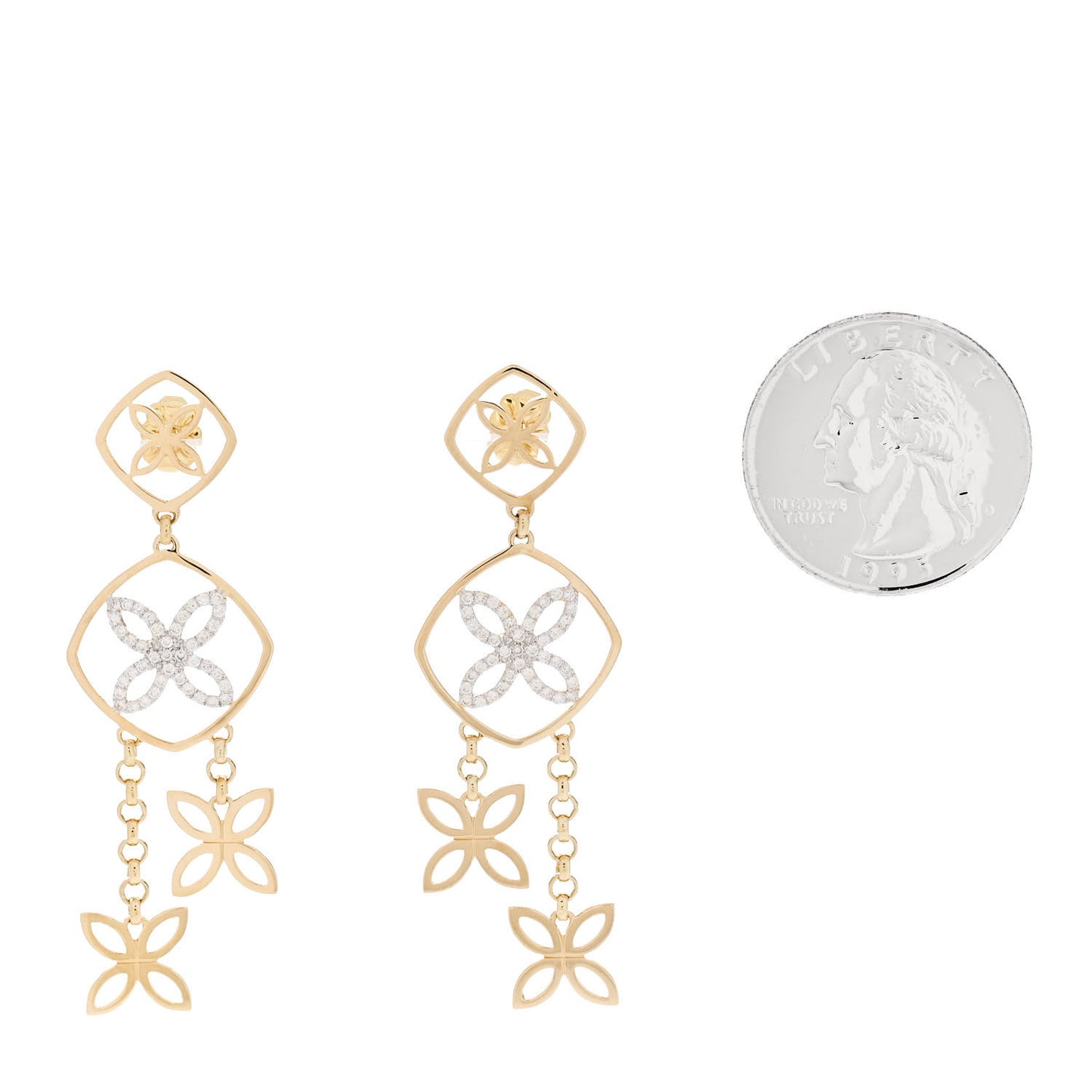 18K Yellow Gold Diamond Batu Kawung Chandelier Drop Earrings
