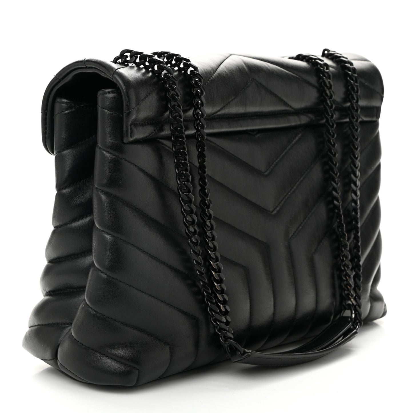 Calfskin Y Quilted Monogram Monochrome Medium Loulou Chain Satchel Black