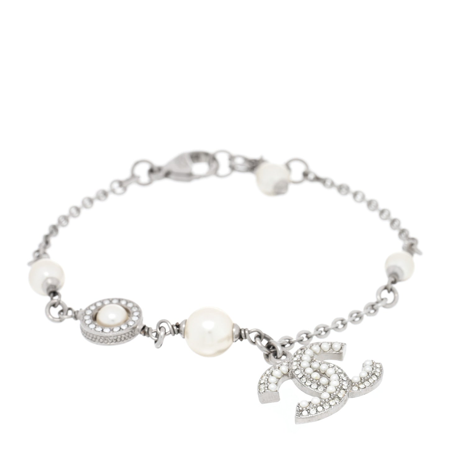 Pearl Crystal CC Bracelet Silver