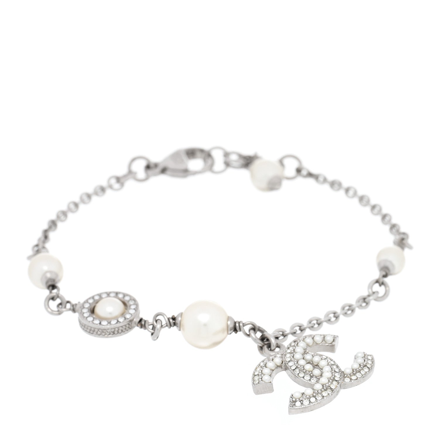 Chanel Pearl Crystal CC Bracelet Silver 1 of 4