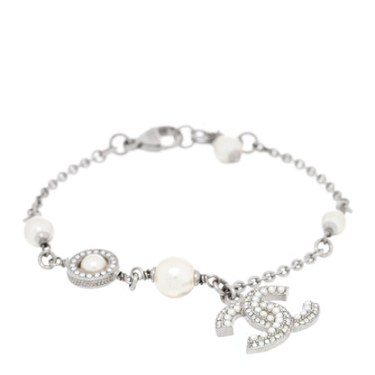 Chanel Pearl Crystal CC Bracelet Silver 1 of 4