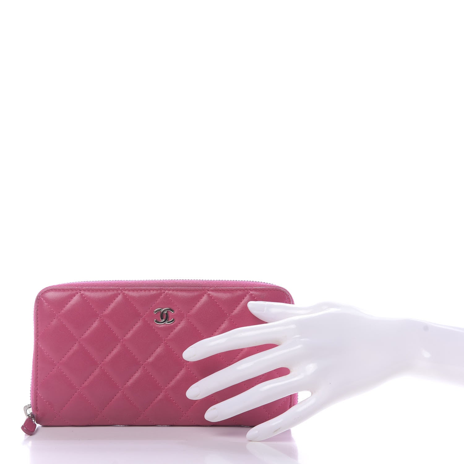 Chanel Lambskin Quilted Large Gusset Zip Around Wallet Pink 2 of 15