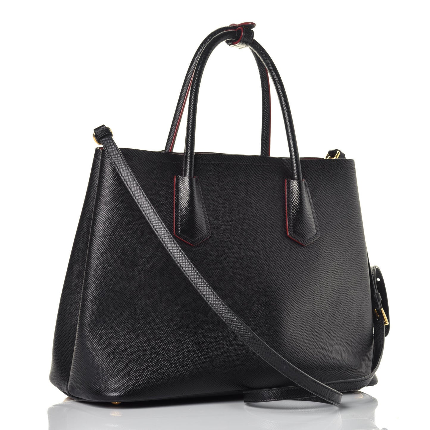 Saffiano Cuir Medium Double Bag Black Fuoco