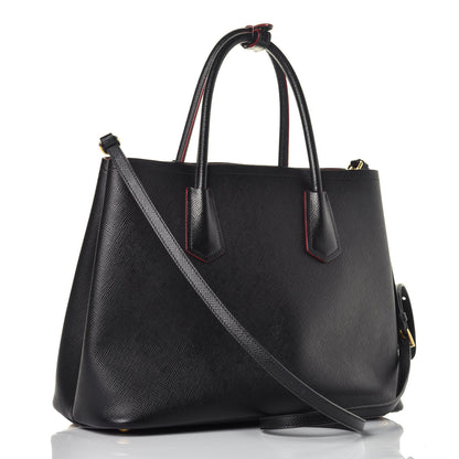Prada Saffiano Cuir Medium Double Bag Black Fuoco 4 of 9
