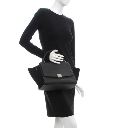 Celine Drummed Calfskin Suede Small Trapeze Black 2 of 7