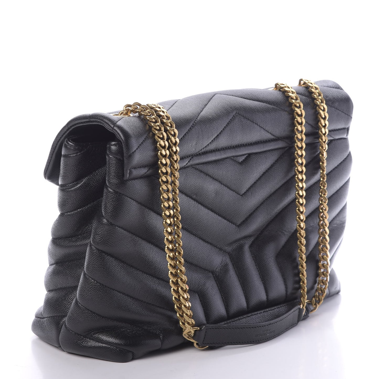 Grain de Poudre Calfskin Y Quilted Monogram Medium Loulou Chain Satchel Black