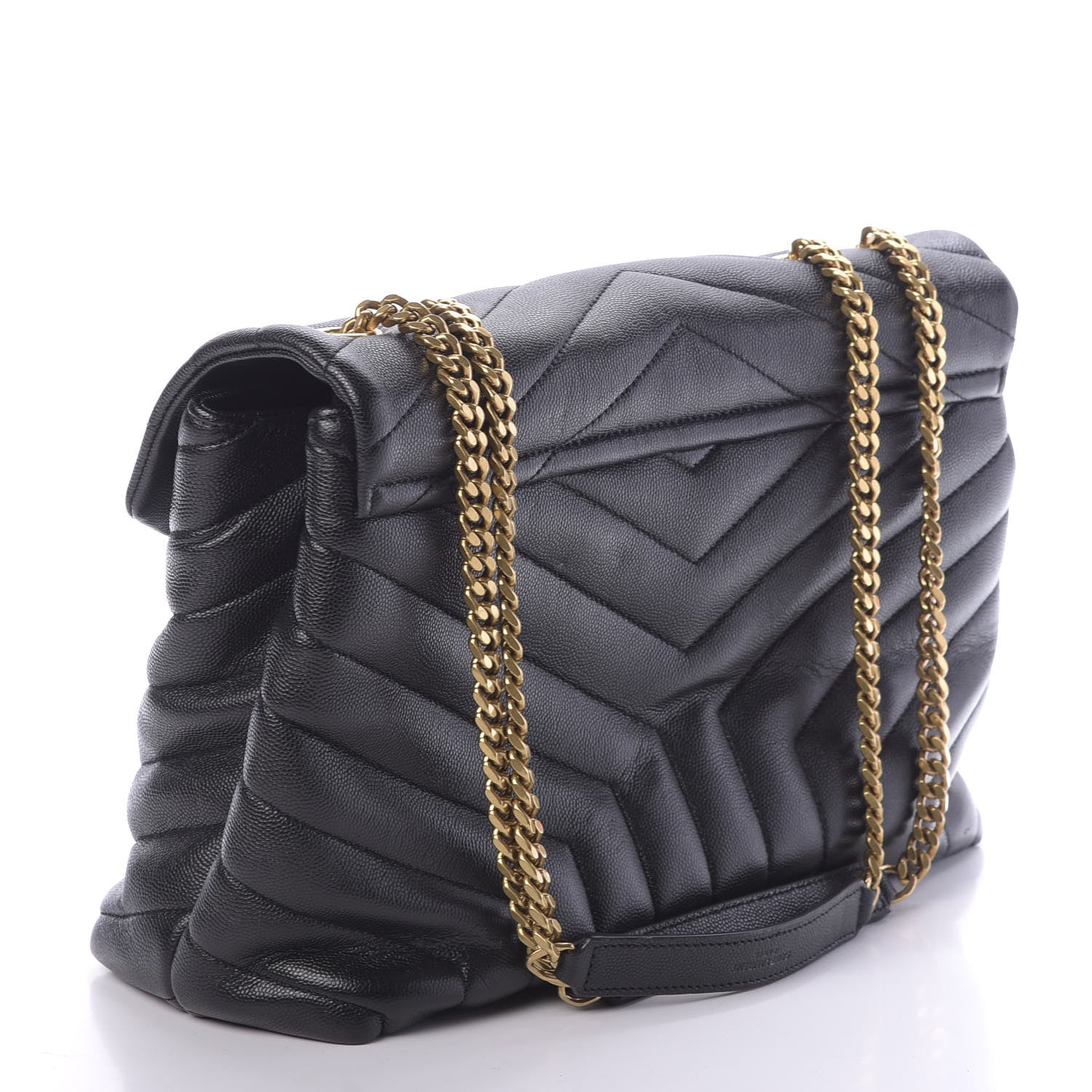 Saint Laurent Grain de Poudre Calfskin Y Quilted Monogram Medium Loulou Chain Satchel Black 3 of 10