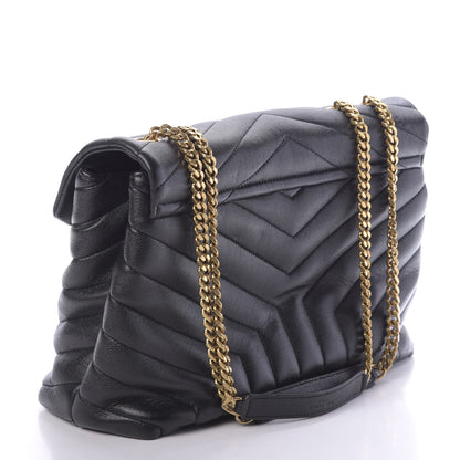 Saint Laurent Grain de Poudre Calfskin Y Quilted Monogram Medium Loulou Chain Satchel Black 3 of 10