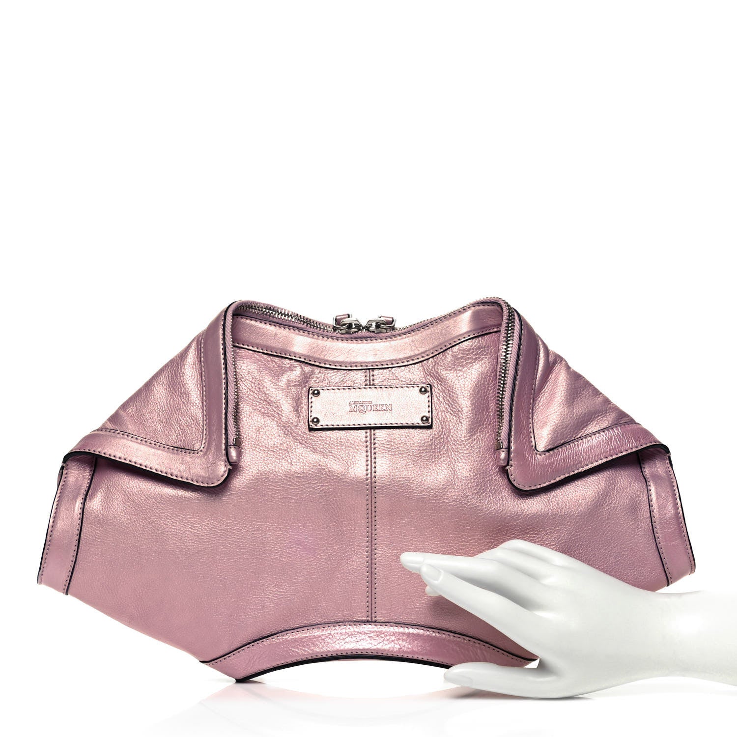 Alexander McQueen Metallic Lambskin De Manta Clutch Lavender 2 of 9