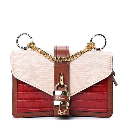 Chloe Calfskin Crocodile Embossed Aby Chain Shoulder Bag Pink Red 1 of 11