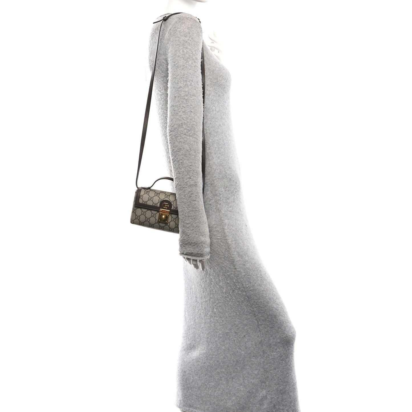 GG Supreme Monogram Calfskin Mini Ophidia Top Handle Bag Beige Ebony New Acero