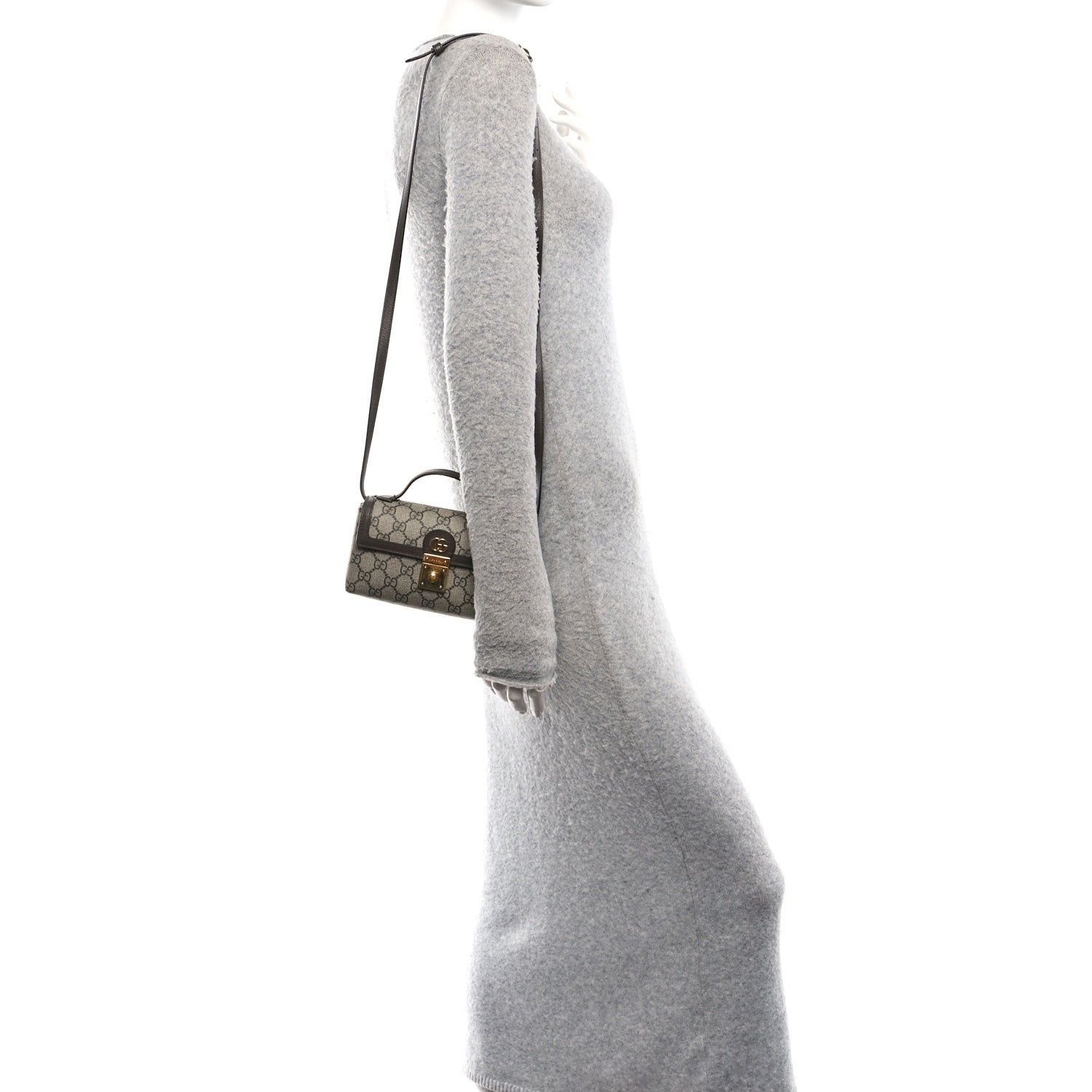 Gucci GG Supreme Monogram Calfskin Mini Ophidia Top Handle Bag Beige Ebony New Acero 2 of 15