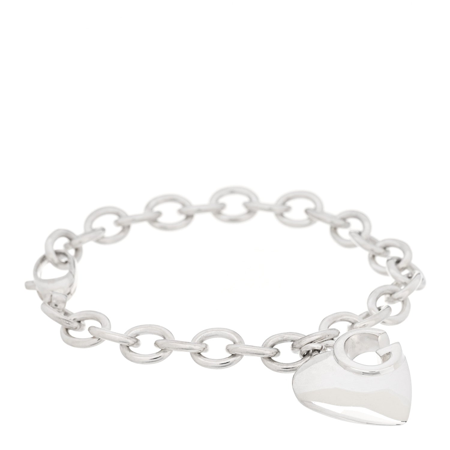 Gucci Sterling Silver G Heart Charm Link Bracelet 1 of 6